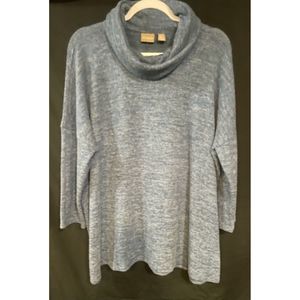 Chico's 2 Heathered Blue Turtleneck  Sweater Drop Shoulder Black Flecks Large